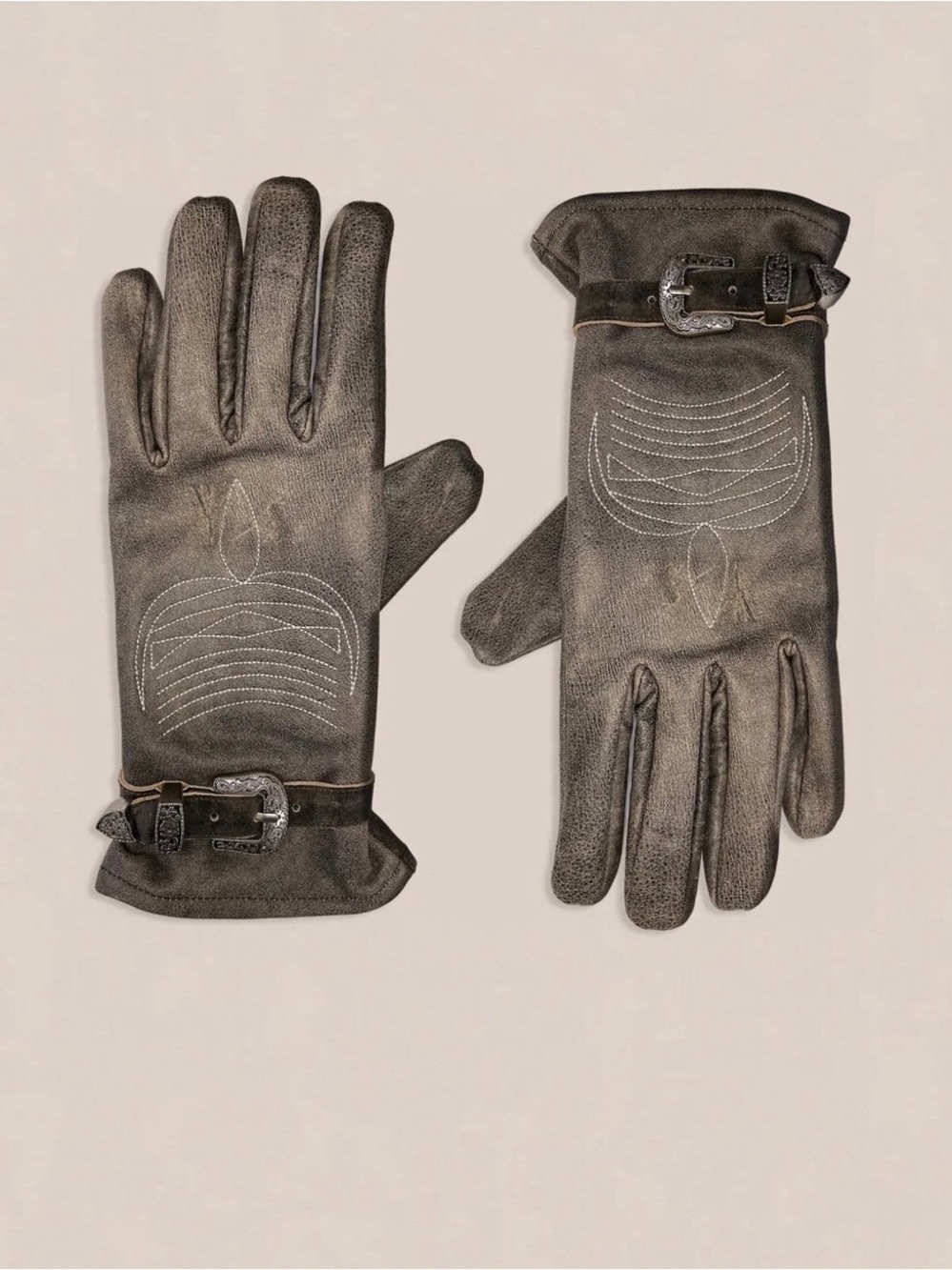 Found Distressed Leather Western Gloves